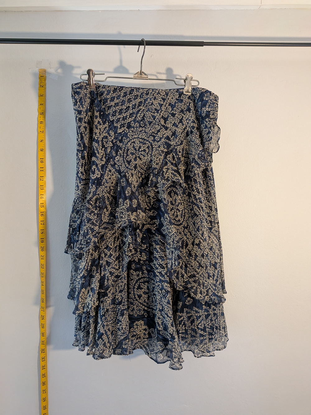 Ralph Lauren Tiered Silk Patterned Midi Skirt with Ruffle Tiers